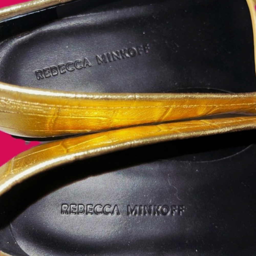 REBECCA MINKOFF Pacey Gold Penny Loafer Leather Croc Embossed Women's Size 8.5 - Picture 11 of 13